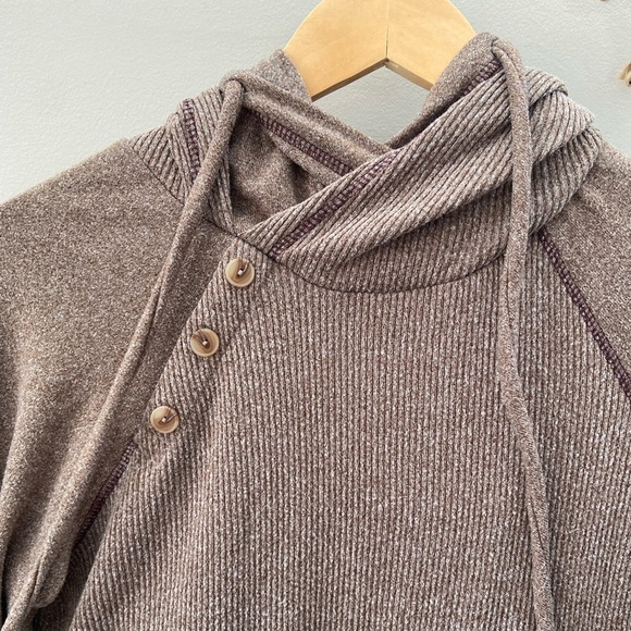 White Birch Ribbed Side Button Cowl Neck Hoodie - Picture 5 of 6